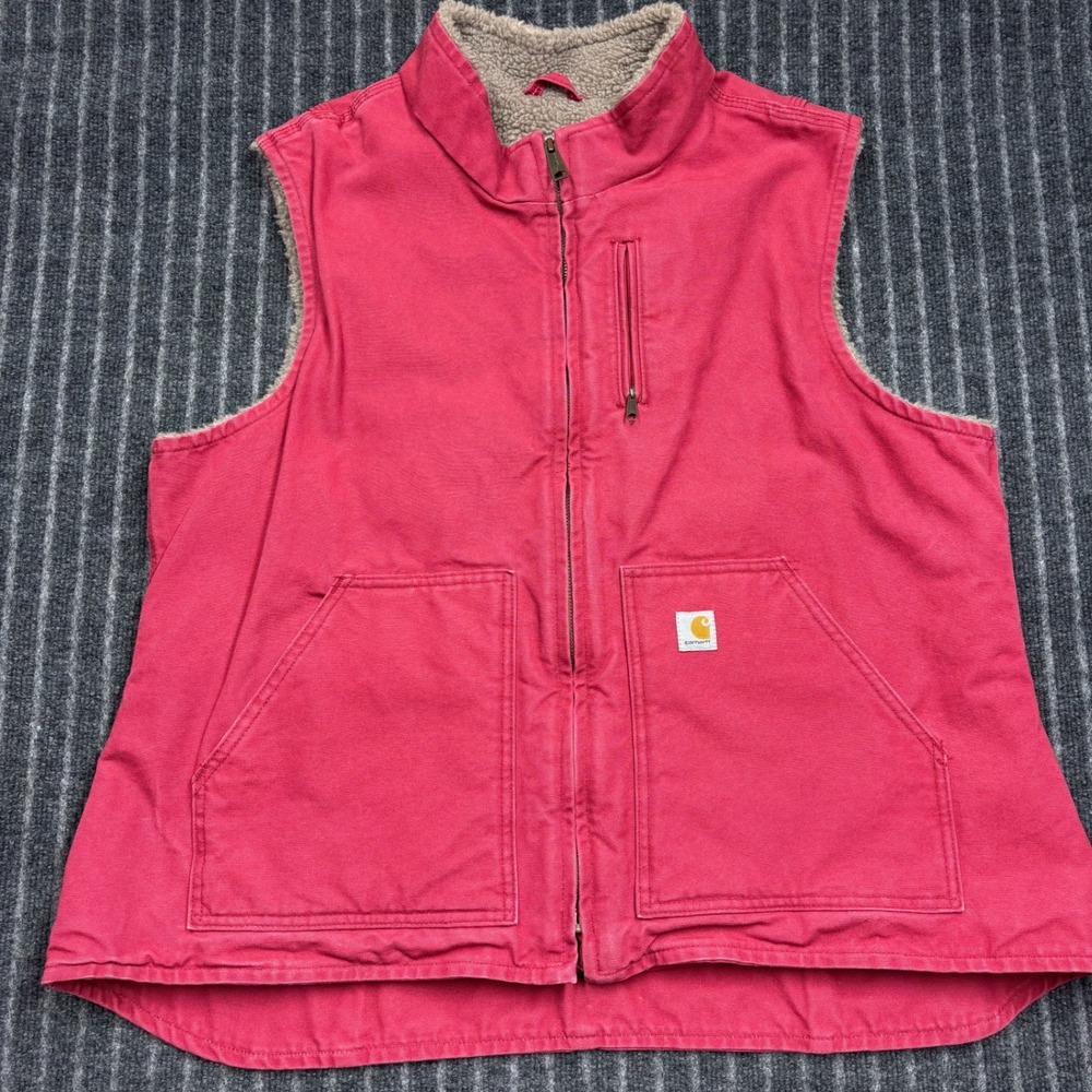 Carhartt Sandstone Mock Neck Vest XXL Pink Excellent Sherpa Lined WV001 (2196)